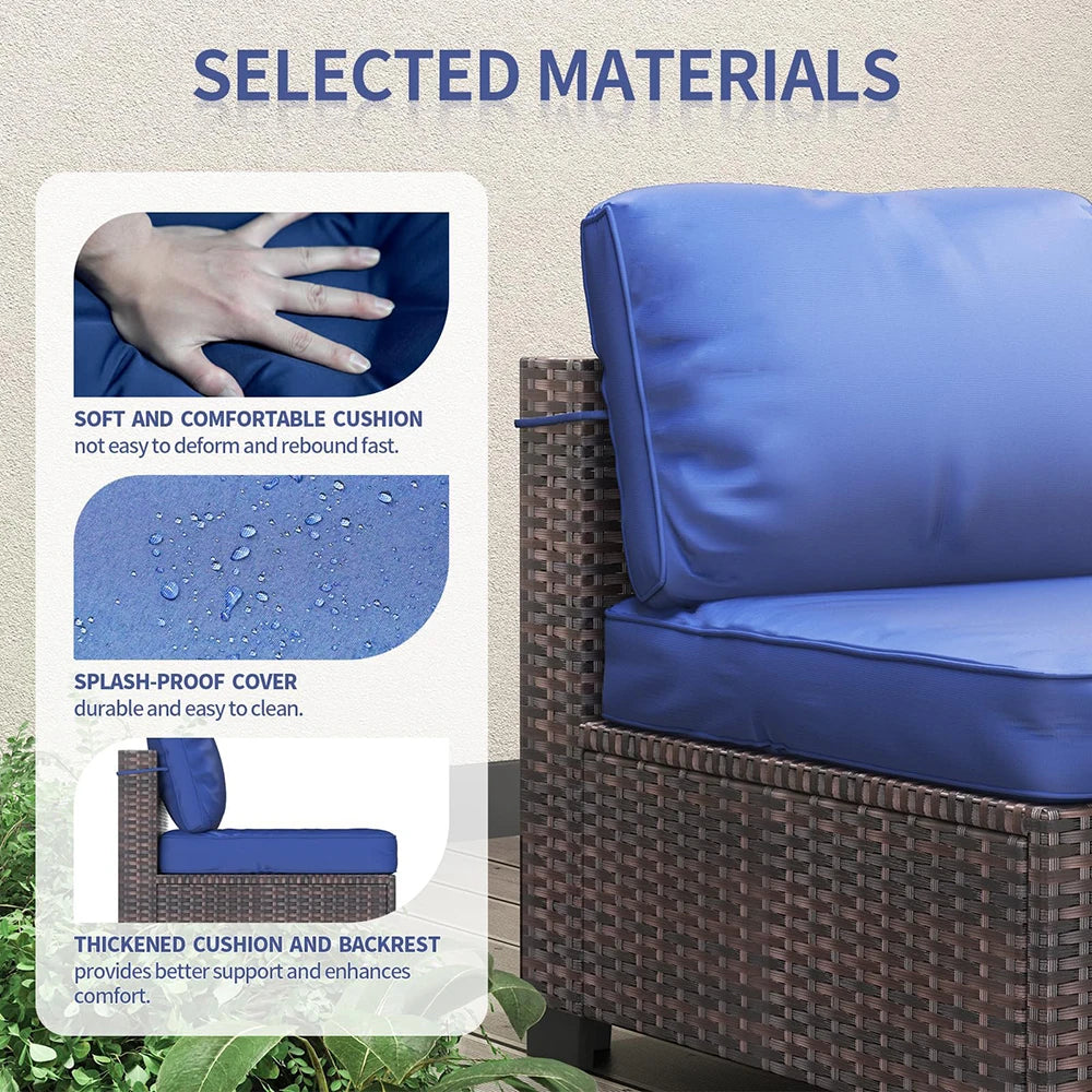 7-Piece Sectional Patio Set, Wicker Outdoor Sofa With Cushions & Glass Coffee Table