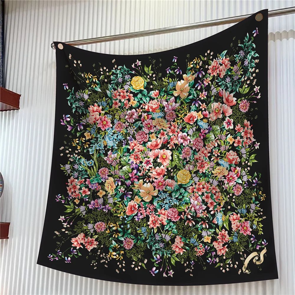 Square Scarf Women Fashion Floral Twill Silk Head Scarf For Lady