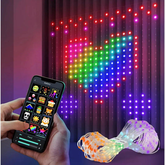 Smart LED Curtain Light, APP Control RGB Dimmable DIY Pattern. Music Ambient Lighting For Home Holiday Party, Decoration