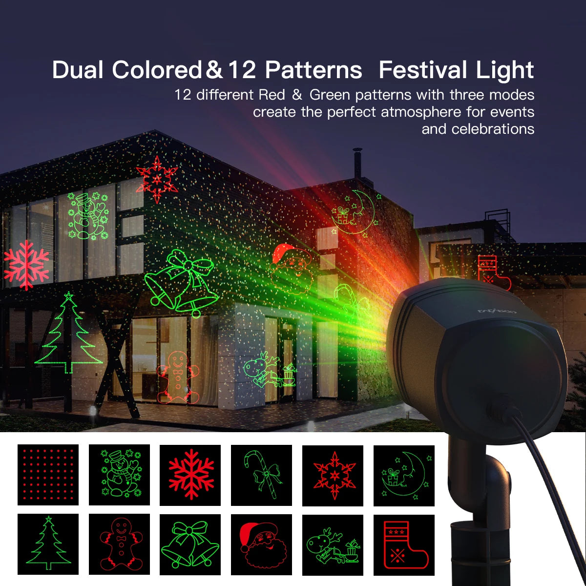 Christmas Projector Lights Outdoor with Remote, with Red and Green 12 Christmas Decoration Patterns