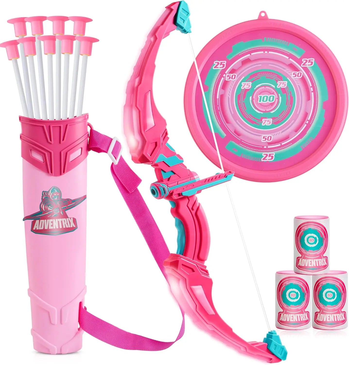 Kids Bow and Arrow Set, LED Light Up Archery Toy With 9 Suction Cup Arrows. Target for Kid Ages 6-12 Outdoor Play Gift