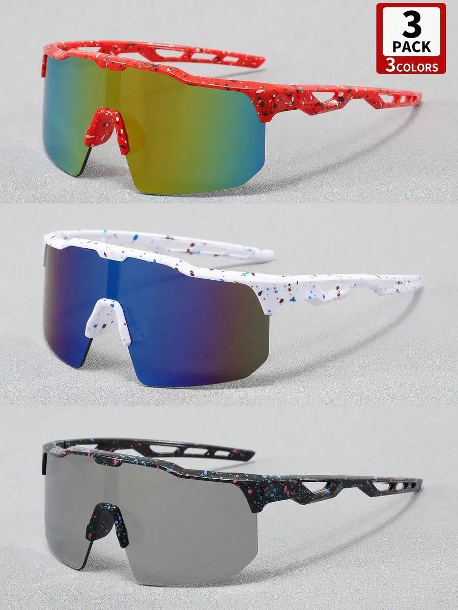 3-Pack Sport Shield Sunglasses for Kids - Splatter Print Frame, UV400 Protection