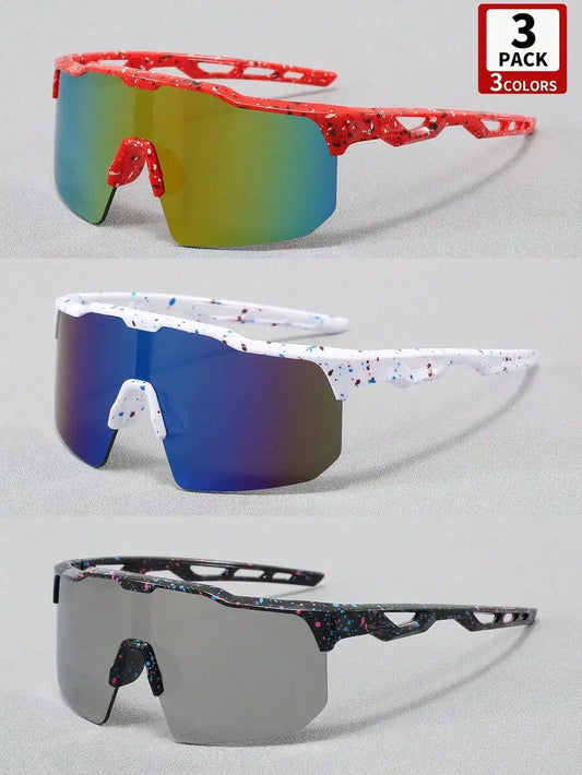 3-Pack Sport Shield Sunglasses for Kids - Splatter Print Frame, UV400 Protection