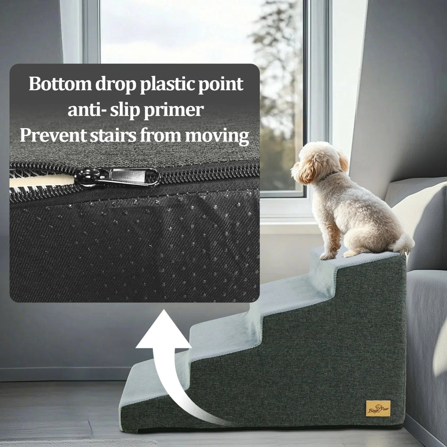 3/4 Steps High Density Foam Dog Stairs Ramp, for High Beds and Sofa, Non-Slip with Washable Cover