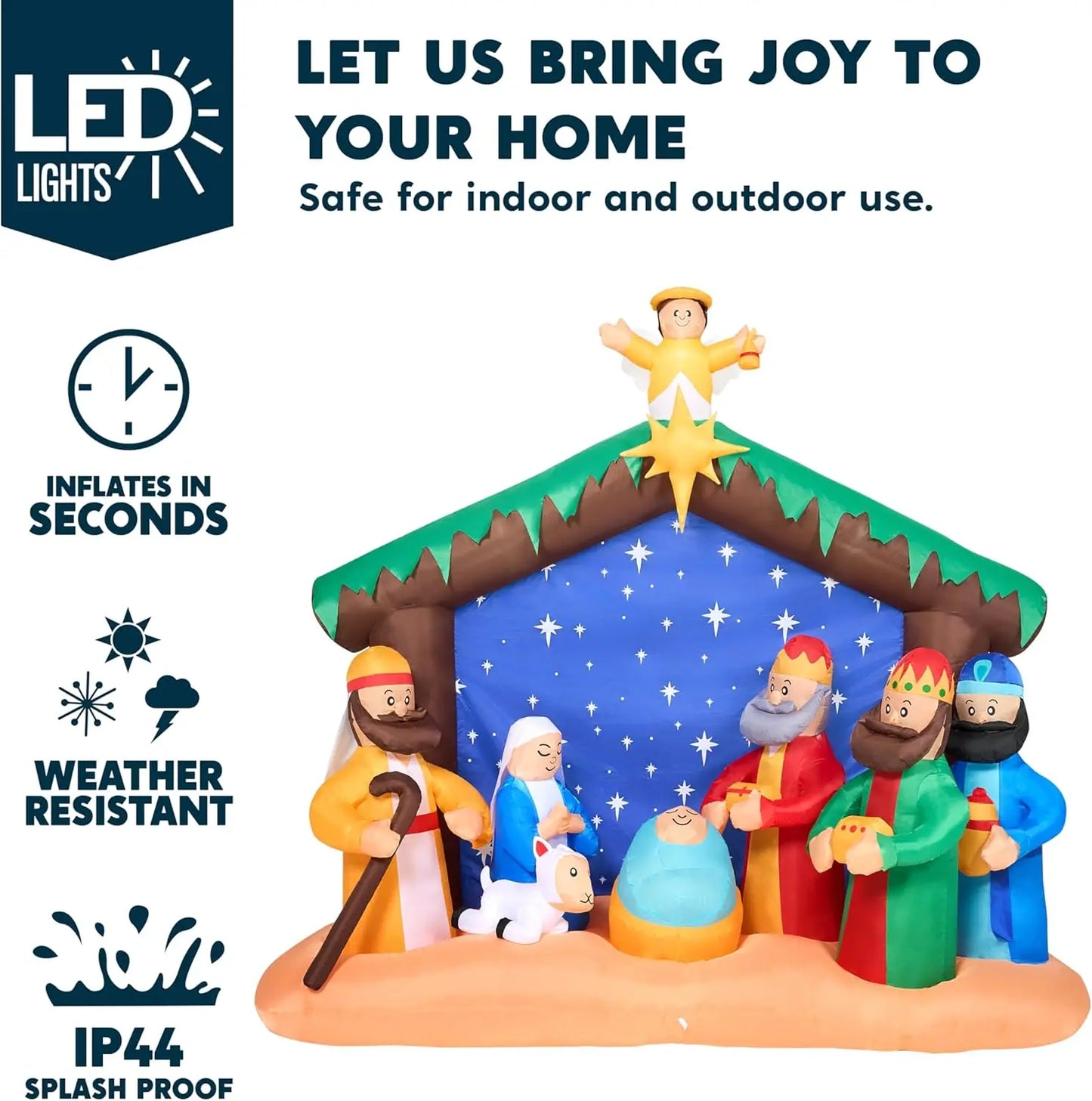 8 FT Long Christmas Inflatables, Nativity Scene Set with Build-in LEDs for Xmas Party Yard Décor