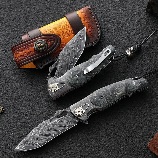 Faca dobrável para homem de alta qualidade, canivete de aço de Damasco, EDC Camping Hunting, Faca de aventura de alpinismo