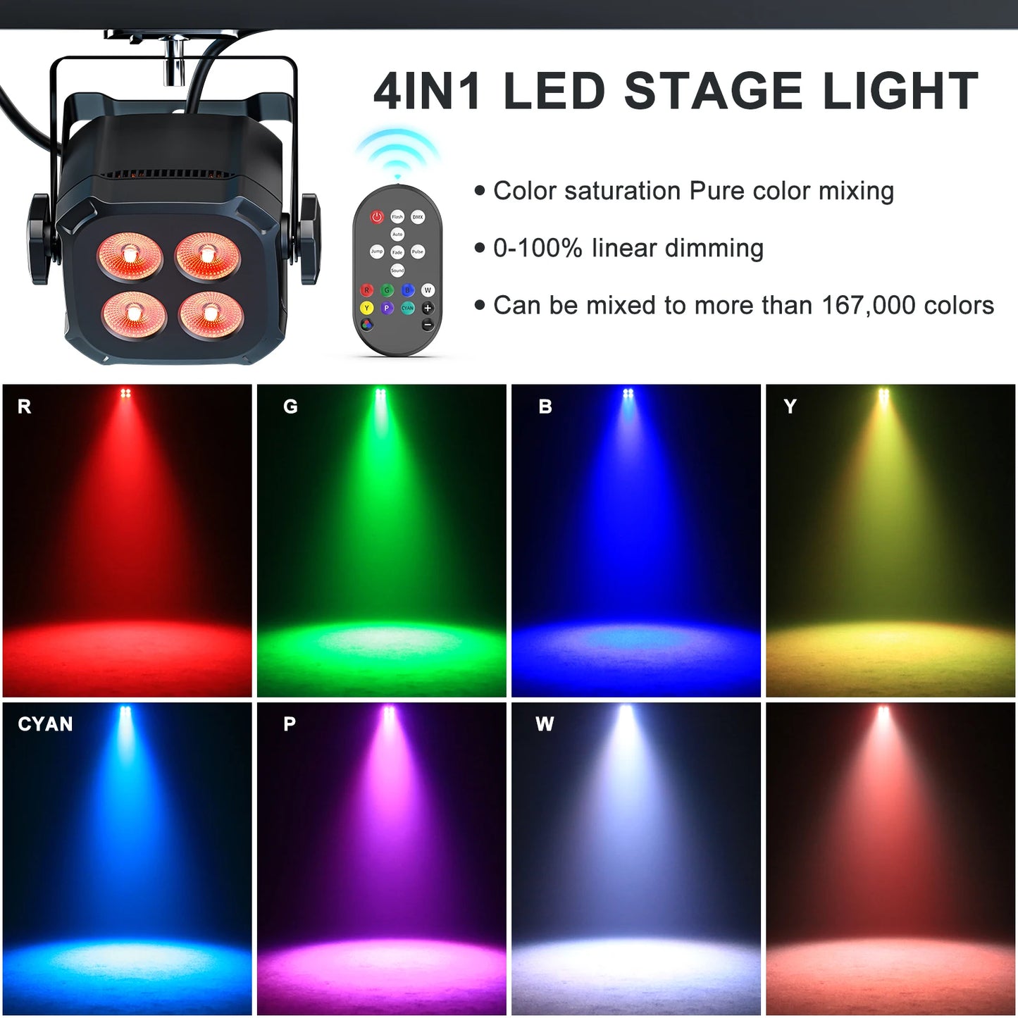 4Pcs 30W Stage Lights, 4x8W Led Light, Remote & DMX Controlled Stage Light