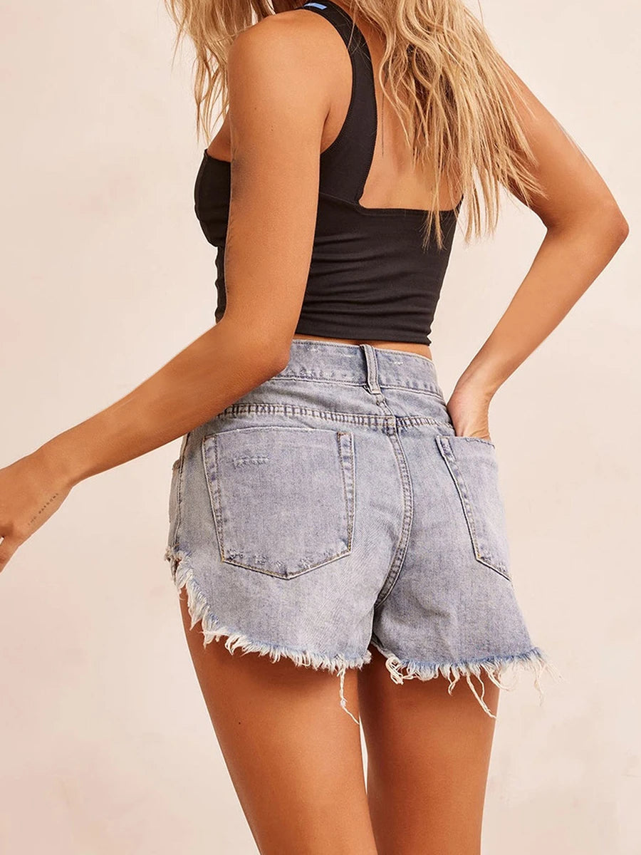 Women s High Waist Ripped Denim Frayed  Jean Shorts