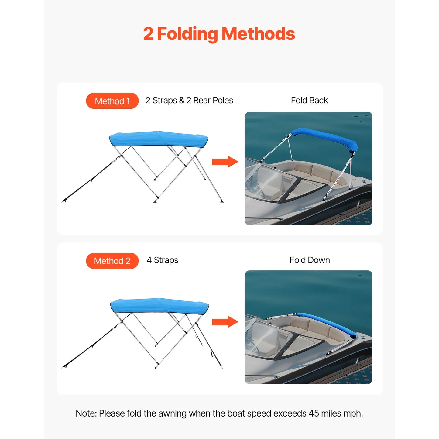 3 Bow Boat Bimini Tops, 600D Polyester Canopy with Aluminum Alloy Frame, Waterproof & Sun Shade Awning Canopy Fit for Boat