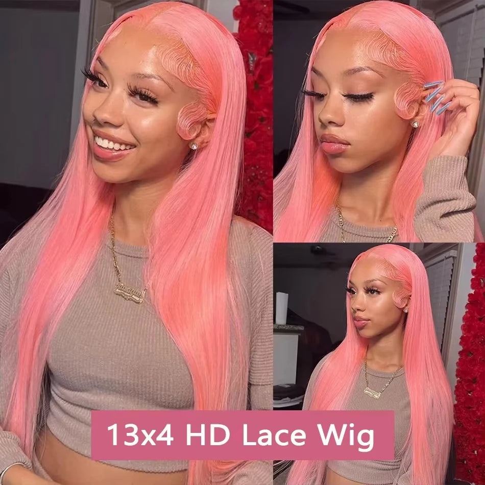 Pink Wig 30 Inch Bone Straight Lace Front Human Hair Wig 13x6 Colored 13x4 Hd Lace Frontal Wigs Brazilian Virgin Hair For Women