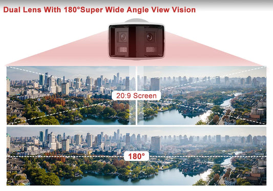8MP Dual Lens POE Camera Outdoor Security 180° View Angel Real Time 2-Way Audio AI Human Vehicle Detection Metal Case