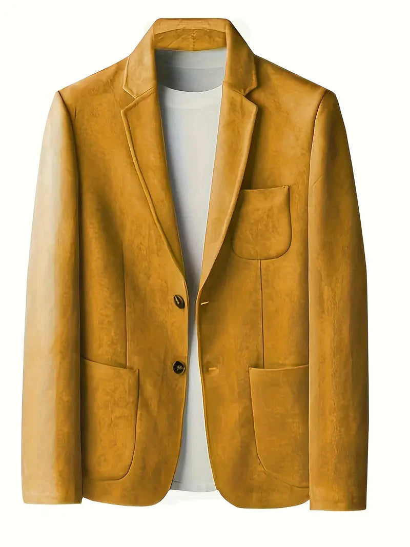 Men's Slim Fit Faux Suedette Blazer with Lapel Collar Long Sleeve