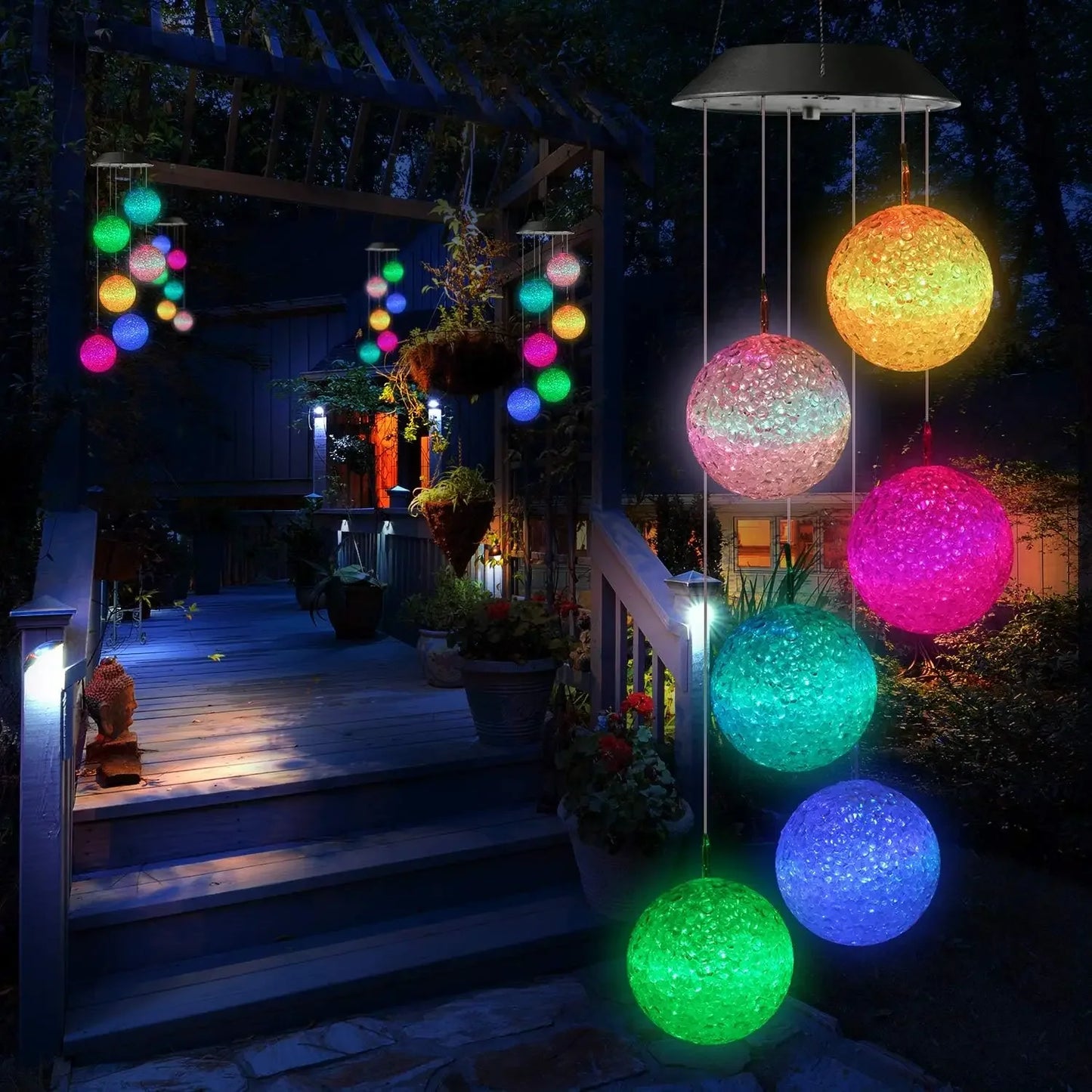 Solar powered wind chimes, color changing, LED decorative