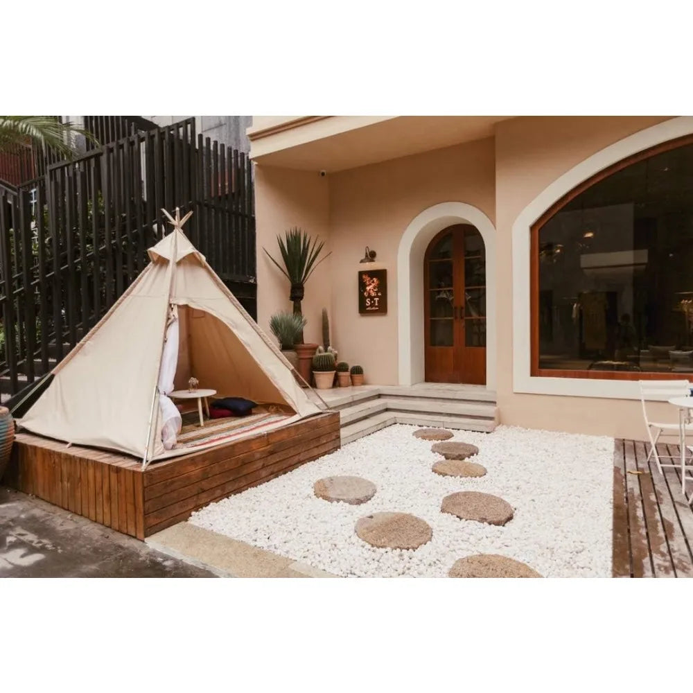 Free Space Outdoor 100% Cotton Canvas Waterproof Pyramid-Shaped Camping Tent, Beige color