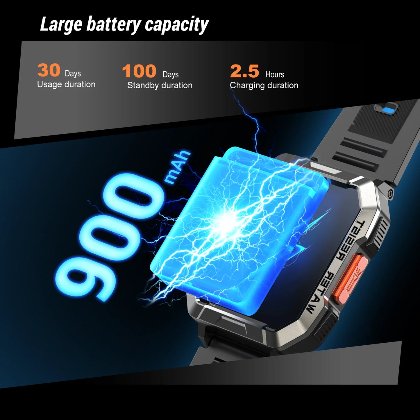 Smart Watch 2.01'' HD Display Outdoor Men's Watches with Emergency Lighting Bluetooth Call Waterproof Smartwatch