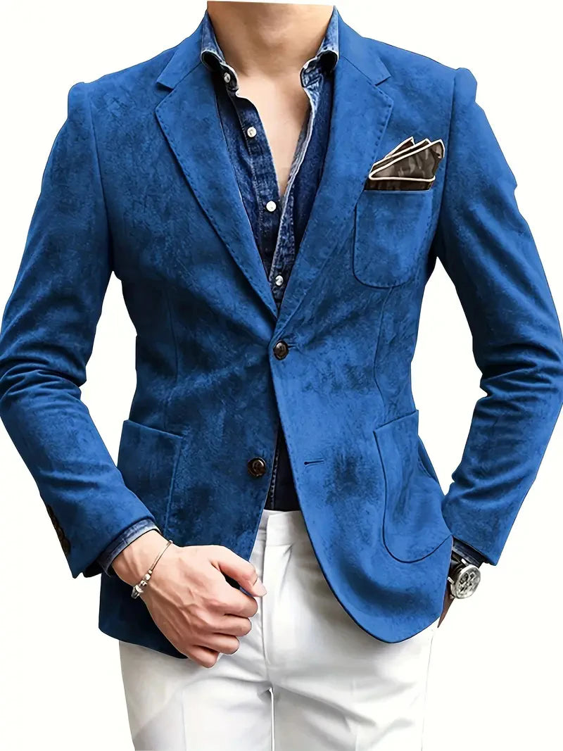 Men's Slim Fit Faux Suedette Blazer with Lapel Collar Long Sleeve