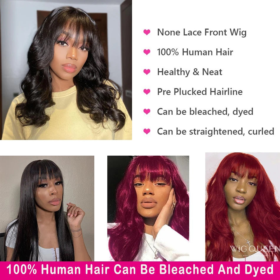 Body Wave Human Hair Wigs with Bangs 3X1 Middle Part Lace Wig Pre Plucked, Glue less Wigs For Women
