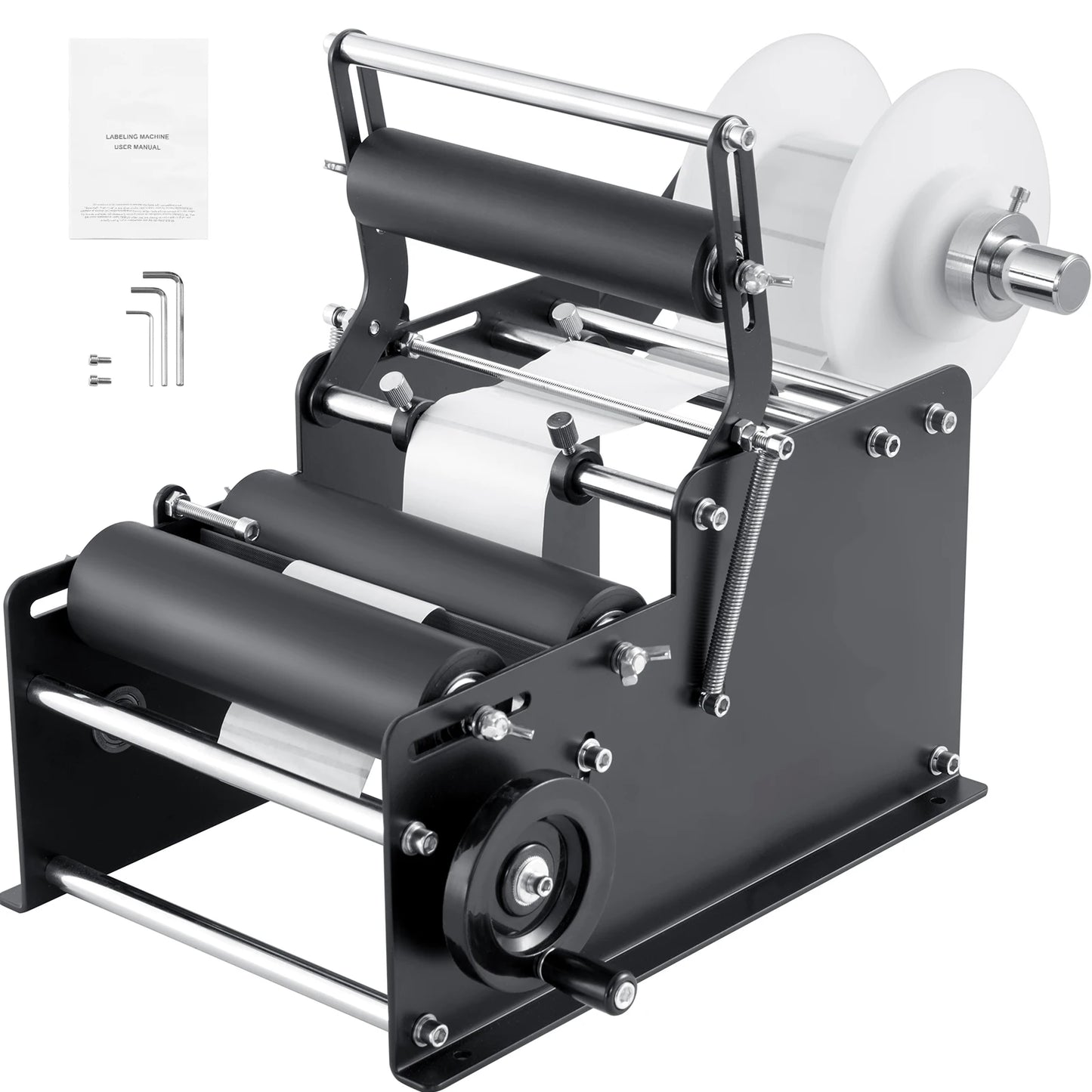 Manual Round Bottle Labeling Machine 15-20pcs/min Adjustable Labeler for Bottles Dia 0.78-4.72 in (with Pressing Bar)