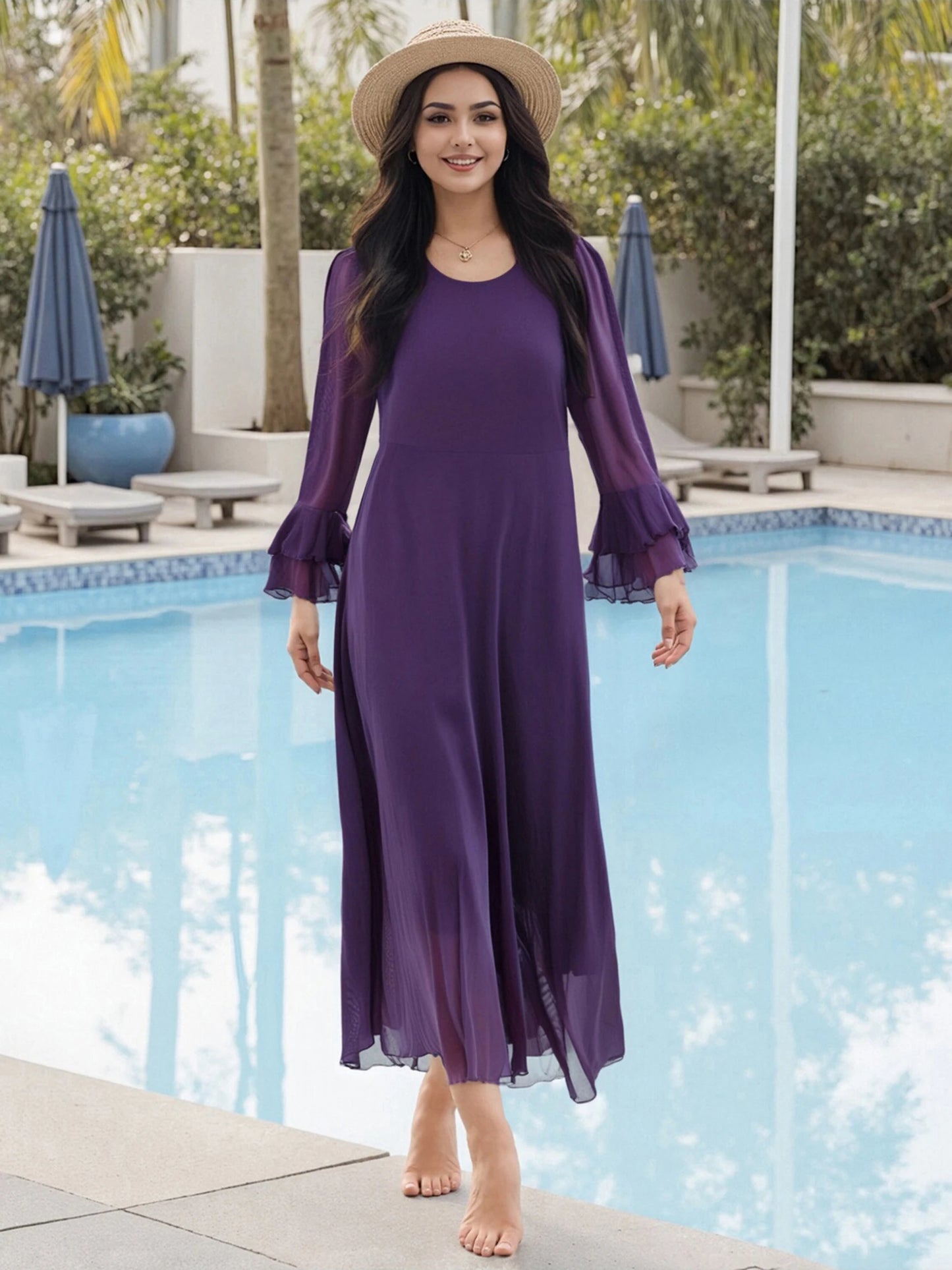 Elegant Maxi Dress Stylish V-Neck Long Sleeve