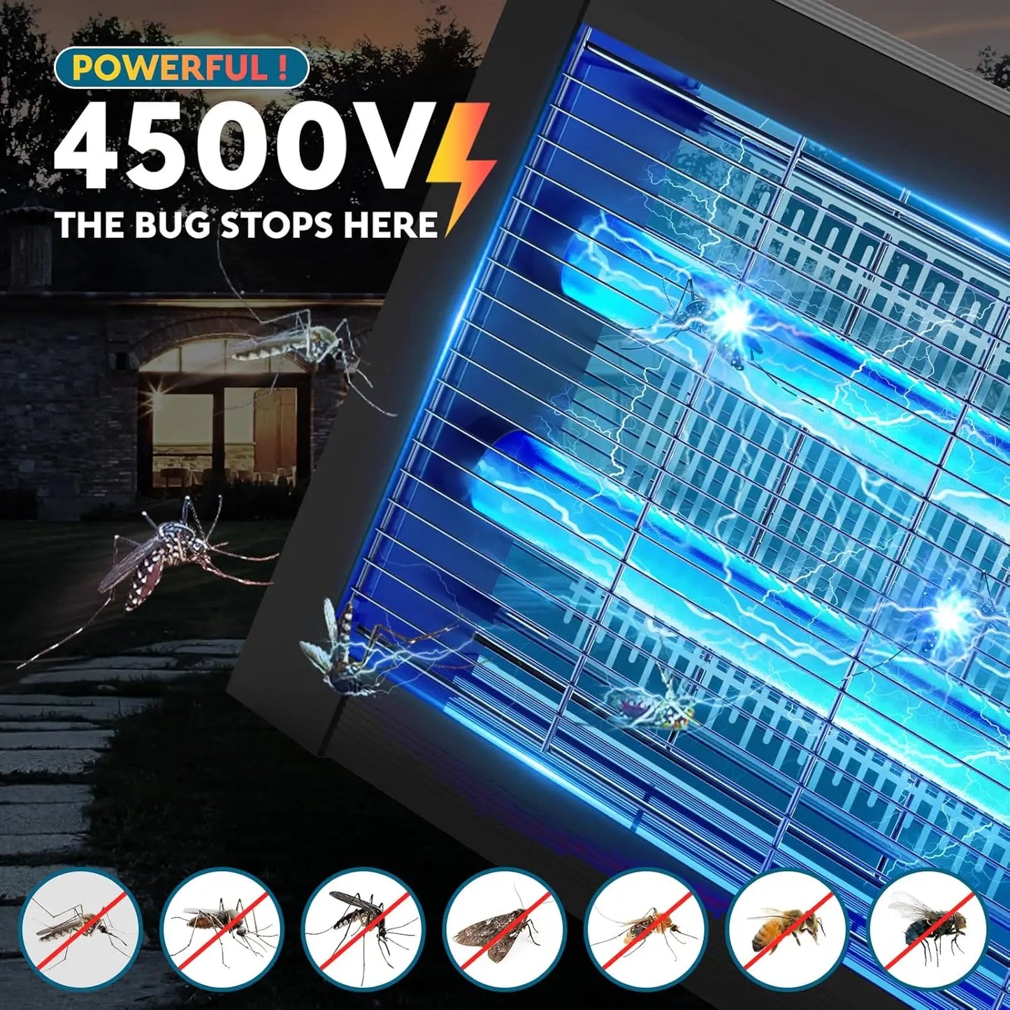 Solar Bug Zapper, 4500V with Panel Sensor, Waterproof Electric Zapper for Garden Patio Camping