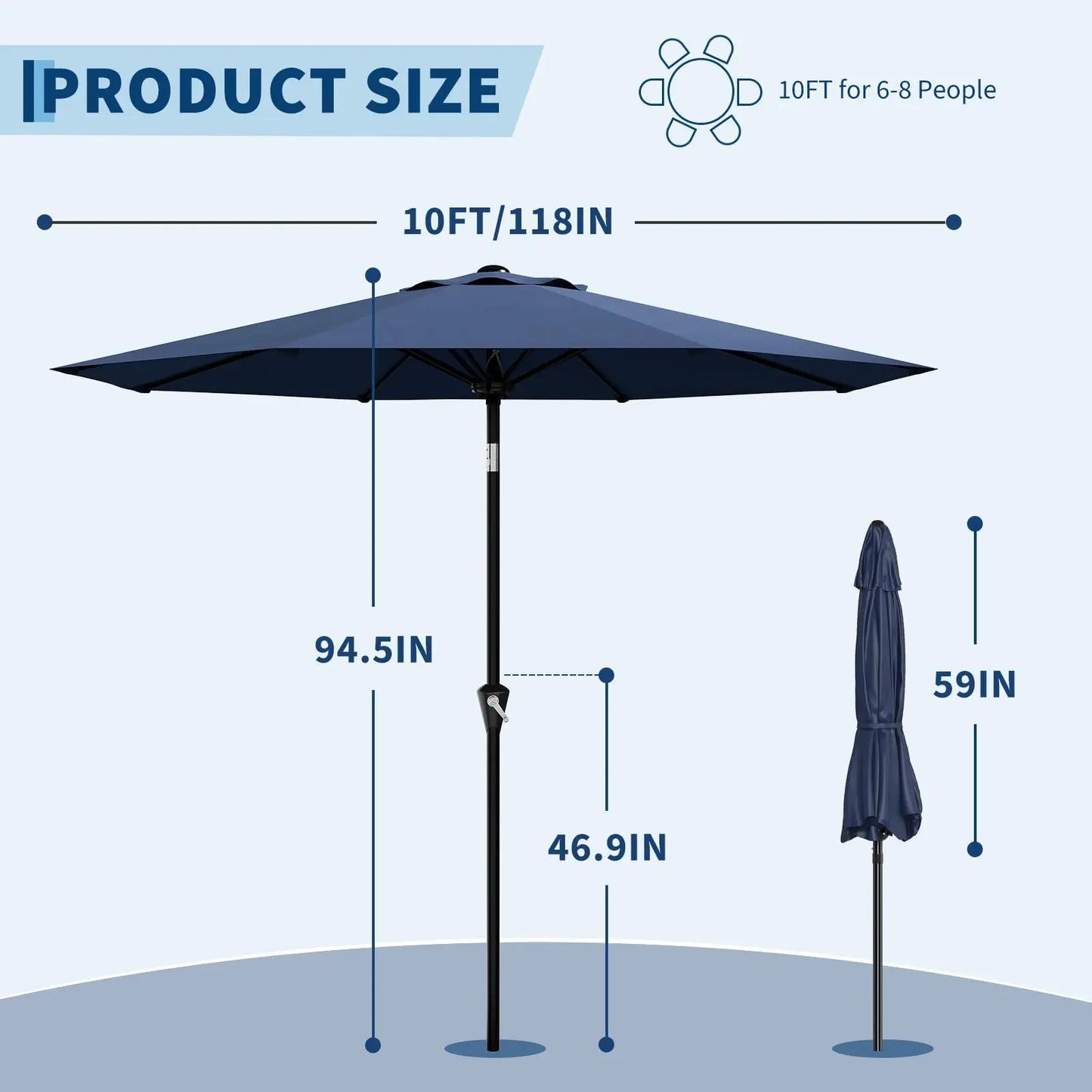 10FT Patio Umbrella, Outdoor Table Umbrella With Crank Lift & Tilt. Sunshade Waterproof For Garden, Yard, Pool, Deck