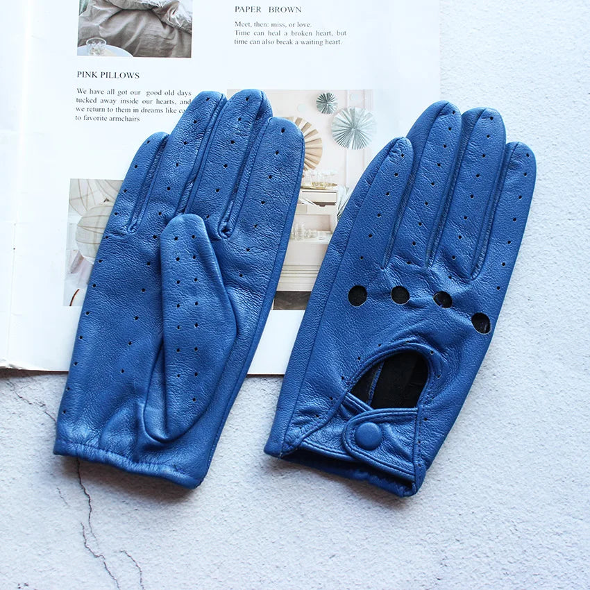 Summer Driving Leather Gloves, Women's Thin Sheepskin Unlined Motorcycle Riding Gloves