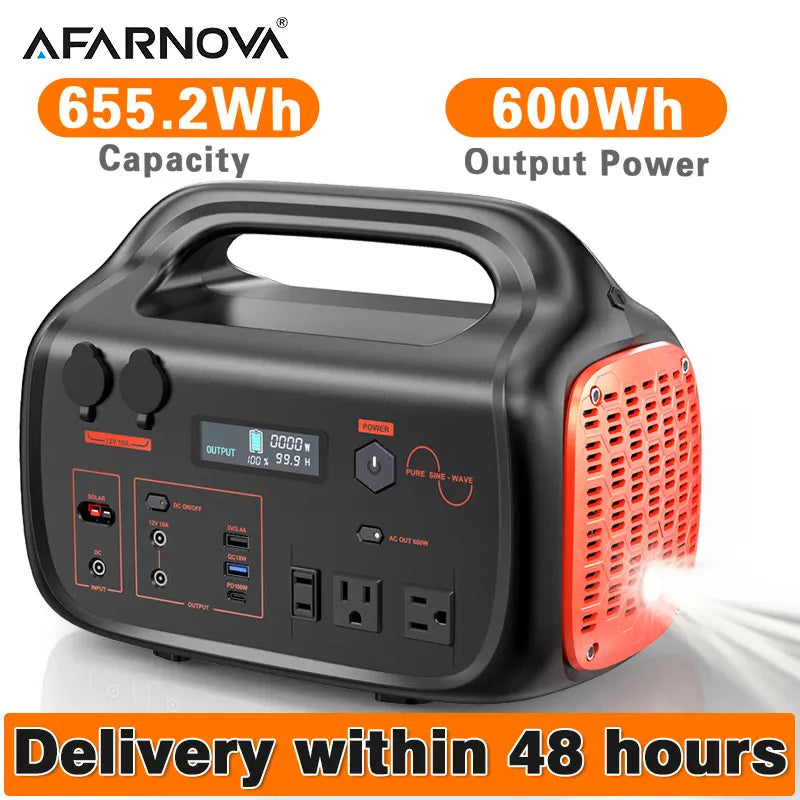 655Wh 600W Portable Generator Power Station 120V/60HZ AC Outlets for Outdoor Camping RV Home Home Emergency Outdoor Indoor