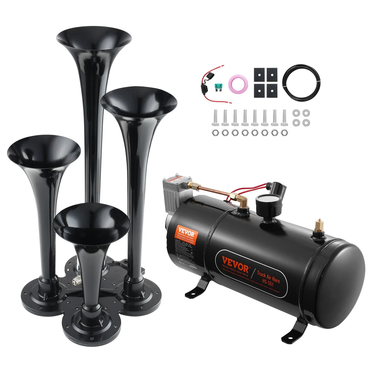 4 Trumpet Air Horn Kit, 150dB Train Horns for Pickup Trucks, RV, Boats. 12V 120 psi Air Compressor