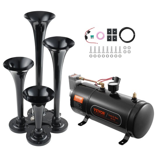 4 Trumpet Air Horn Kit, 150dB Train Horns for Pickup Trucks, RV, Boats. 12V 120 psi Air Compressor