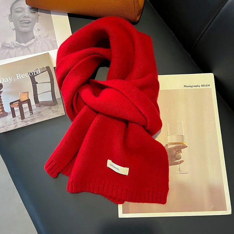 Knitted Scarf, Women's, Men's 100% Wool Winter Scarfs. Bright Solid Color Design, Thick Soft Cashmere Shaw