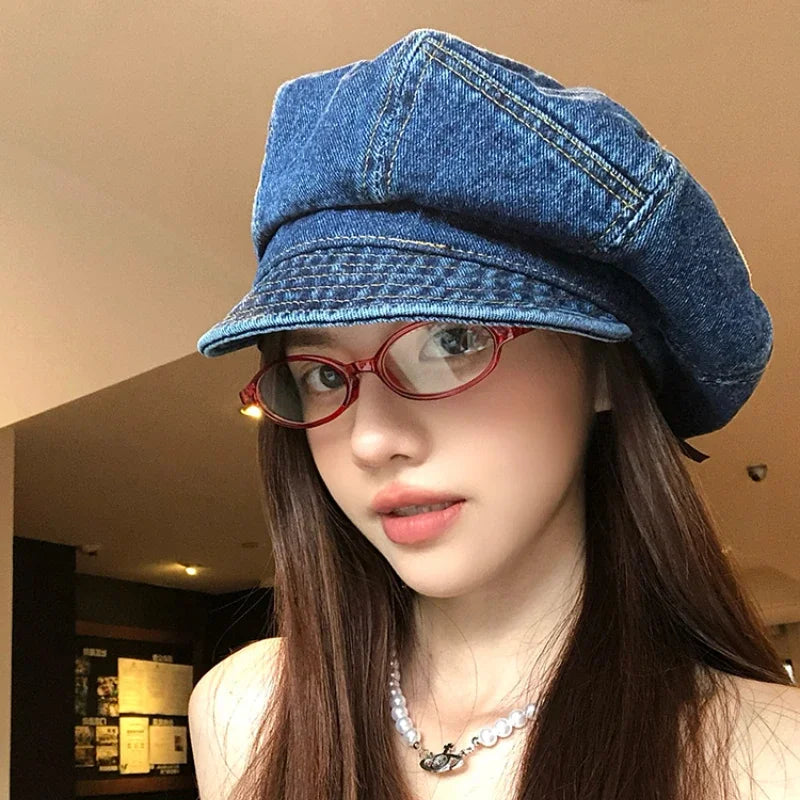 Japanese Retro Denim Cloud Berets Cap for Women