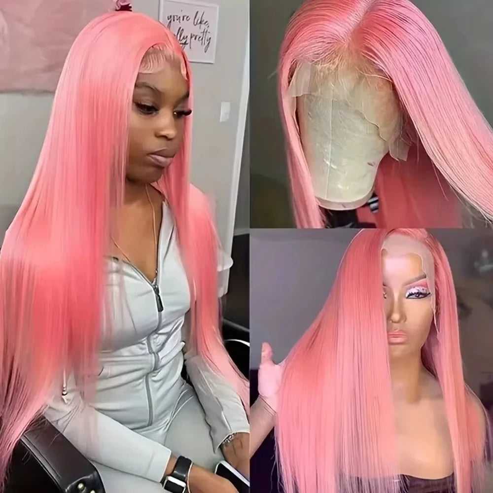 Pink Wig 30 Inch Bone Straight Lace Front Human Hair Wig 13x6 Colored 13x4 Hd Lace Frontal Wigs Brazilian Virgin Hair For Women