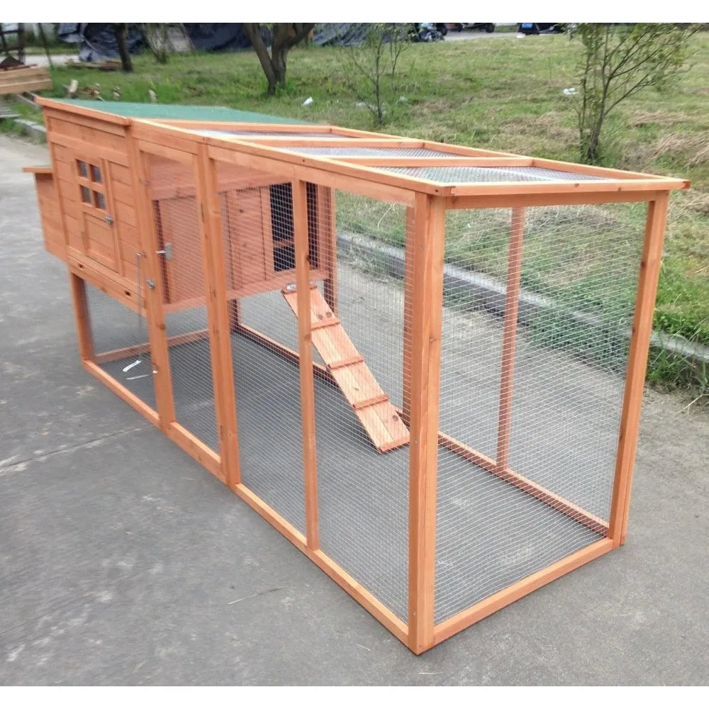 Large 95" Deluxe Solid Wood Chicken Coop, with Run, Nesting Box