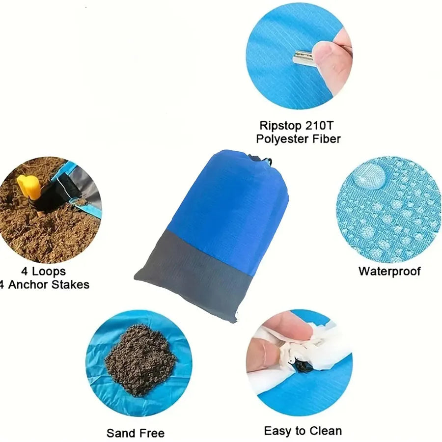 Beach Blanket, Waterproof and Sand proof. Large 2-3 Adult, Light Mat for Travel, Camping, Beach. 83" x 79"