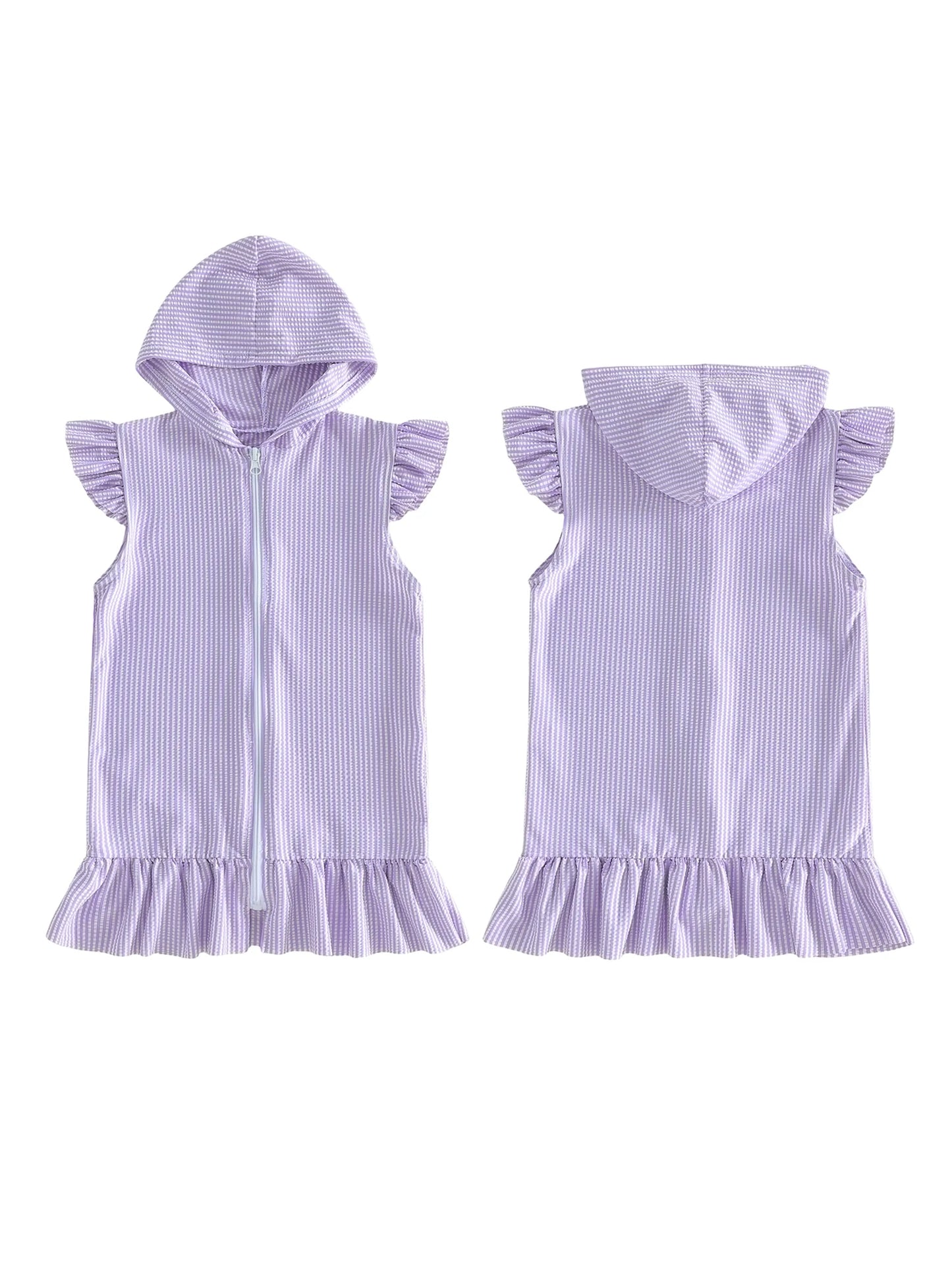 Striped Hooded Terry Cloth Swim Cover Up with Flying Sleeves for Little Girls - Perfect Bathing Suit Wrap for Pool or Beach