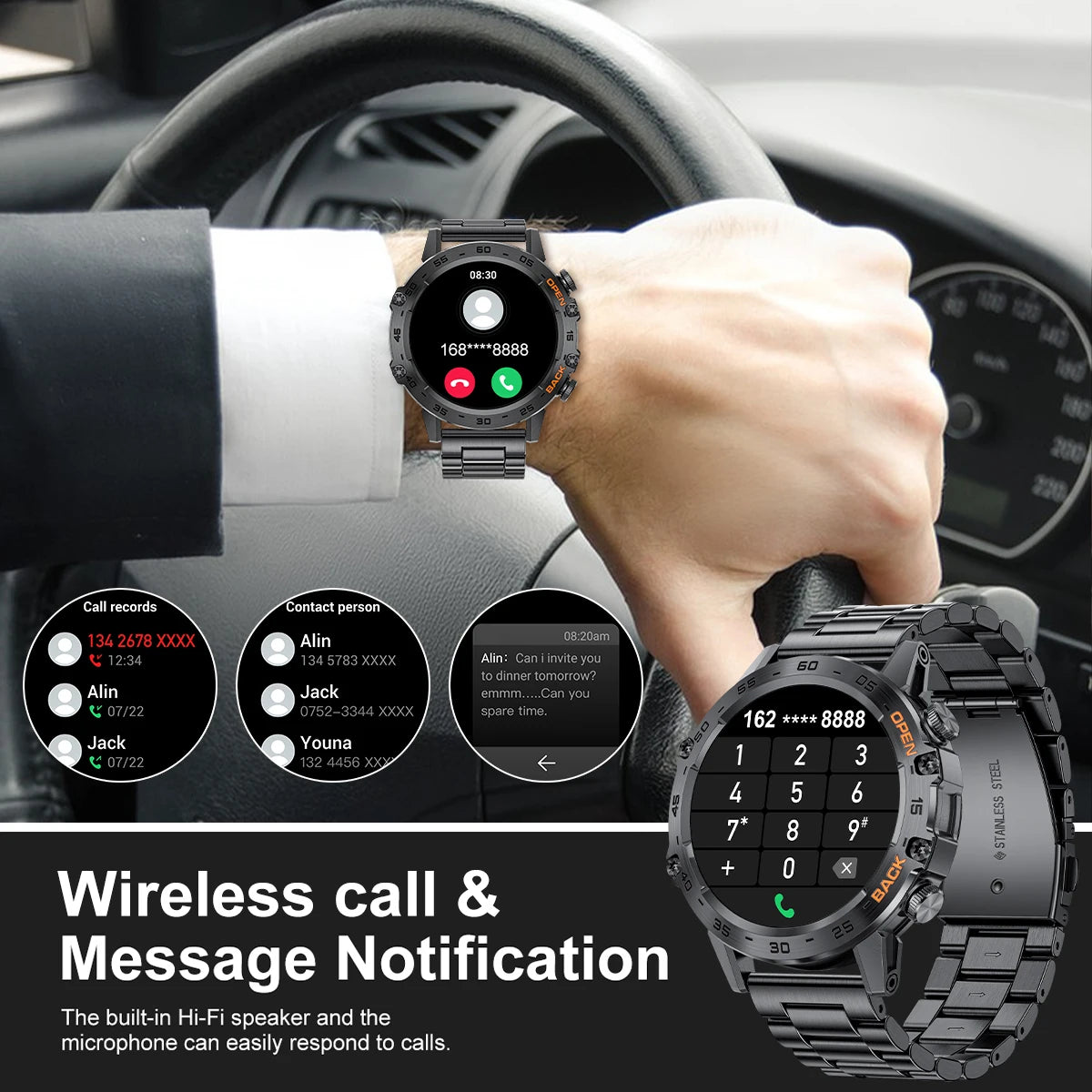 Outdoor Sports Smart Watch, Men HD Screen, Heart Rate, Bluetooth Call, IP68 Waterproof