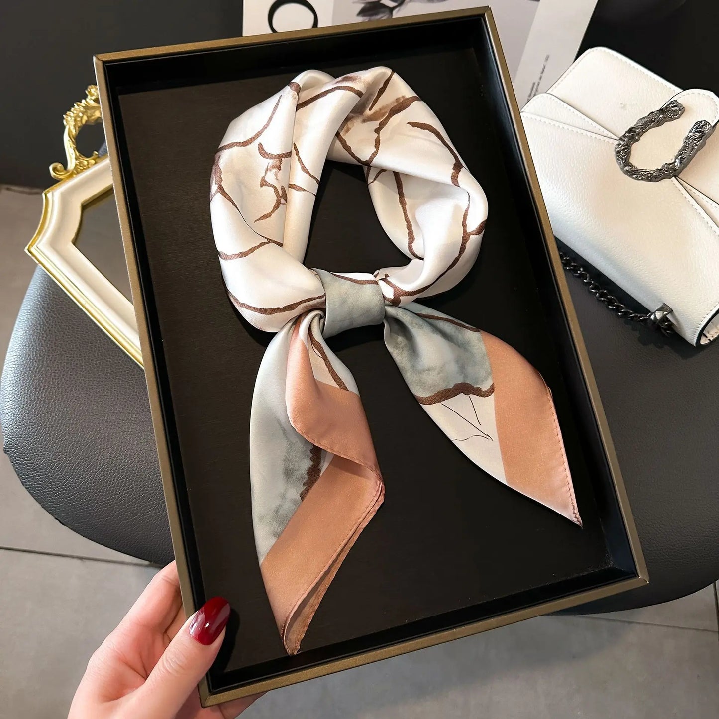 Luxury Brand Women, Men Print Square Scarf. Soft Satin Silk-like, Small Neck Scarf Stylish Casual Headscarf