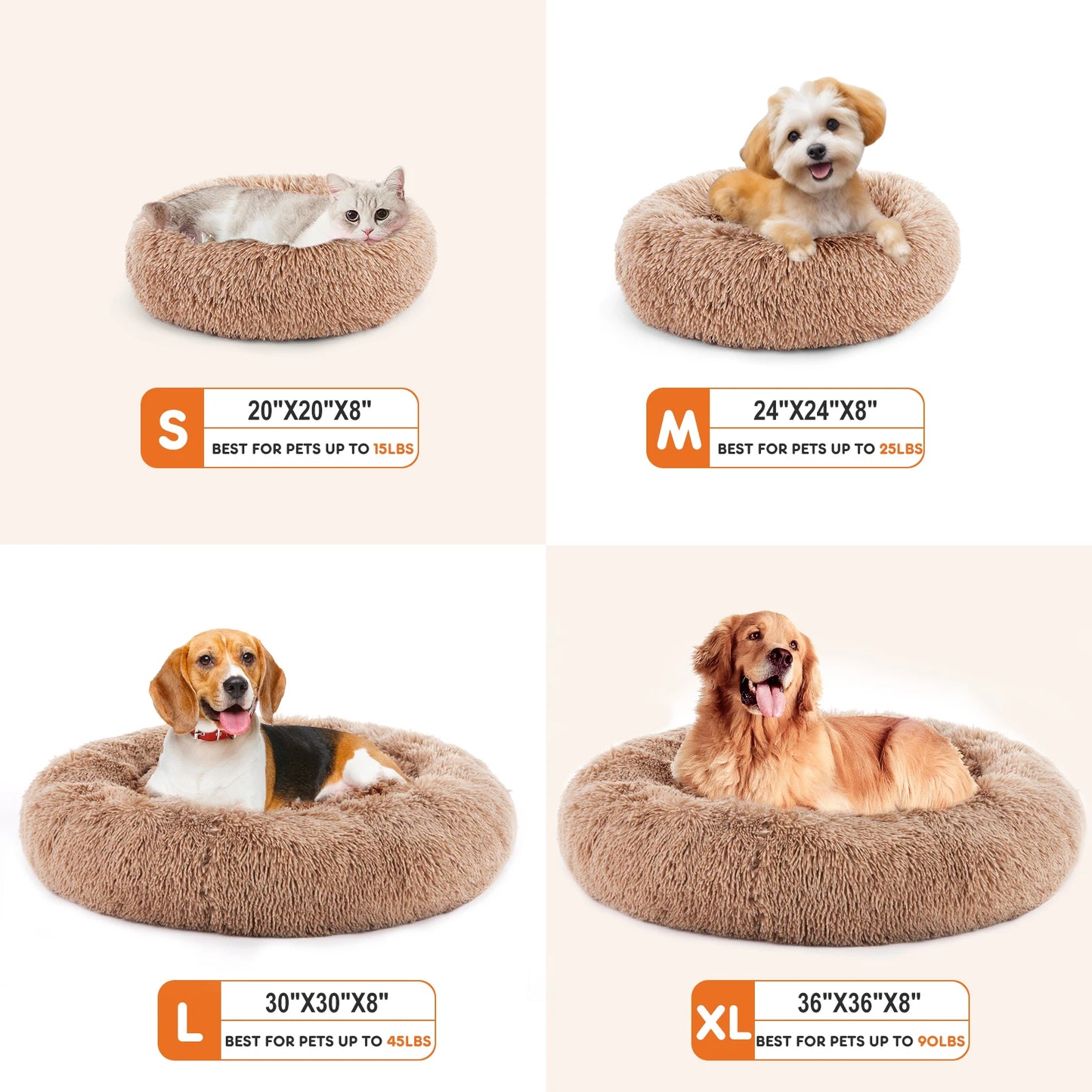 Calming Dog Bed for Medium to Large Dogs, Washable Large Pet Bed Anti-Slip Round Fluffy Plush Faux Fur Dog Bed