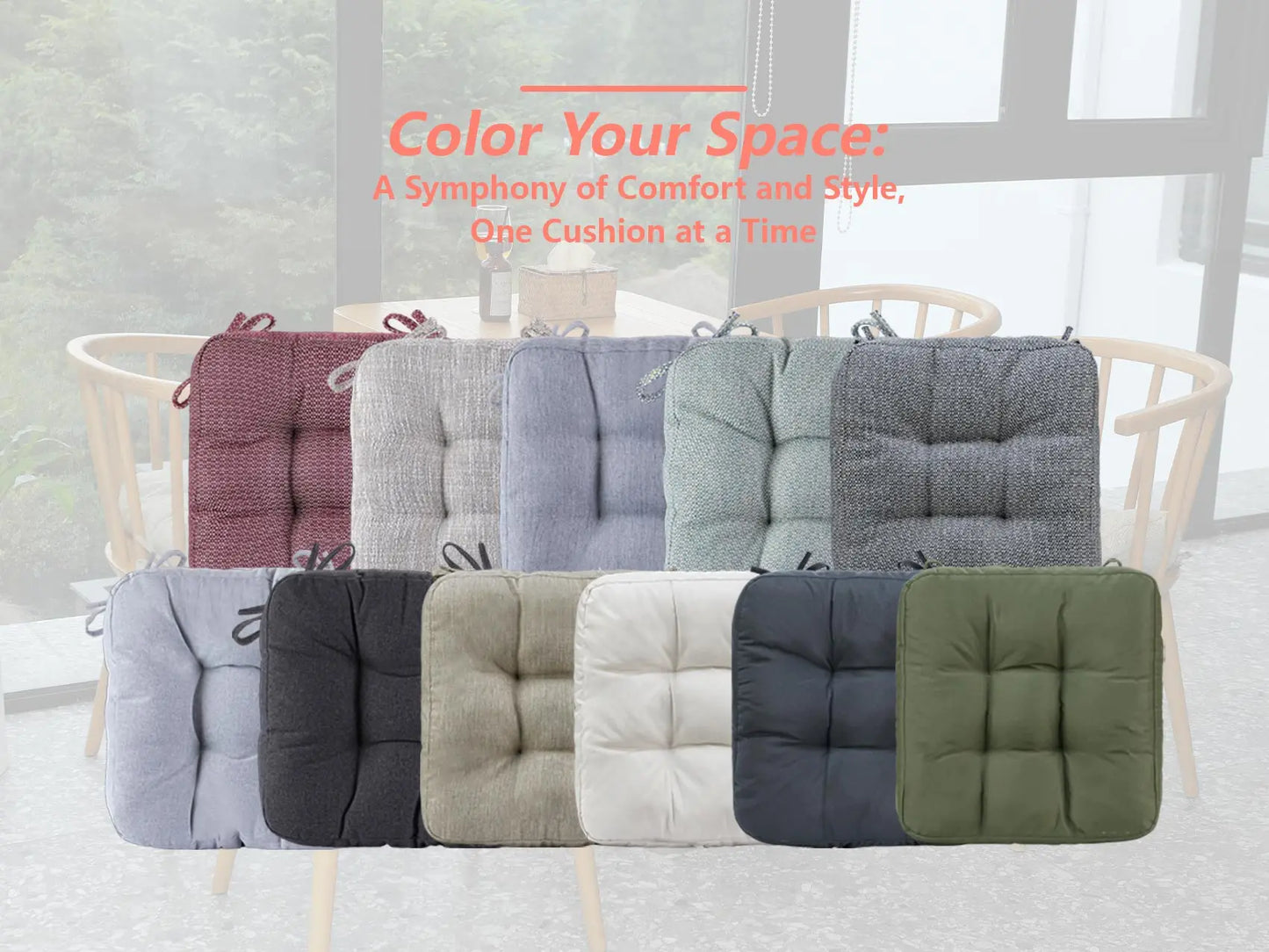 Chair Cushions for Dining Chairs 2 Pack - Olefin Thickened 2" Kitchen Chair Pads with Ties and Non-Slip Backing