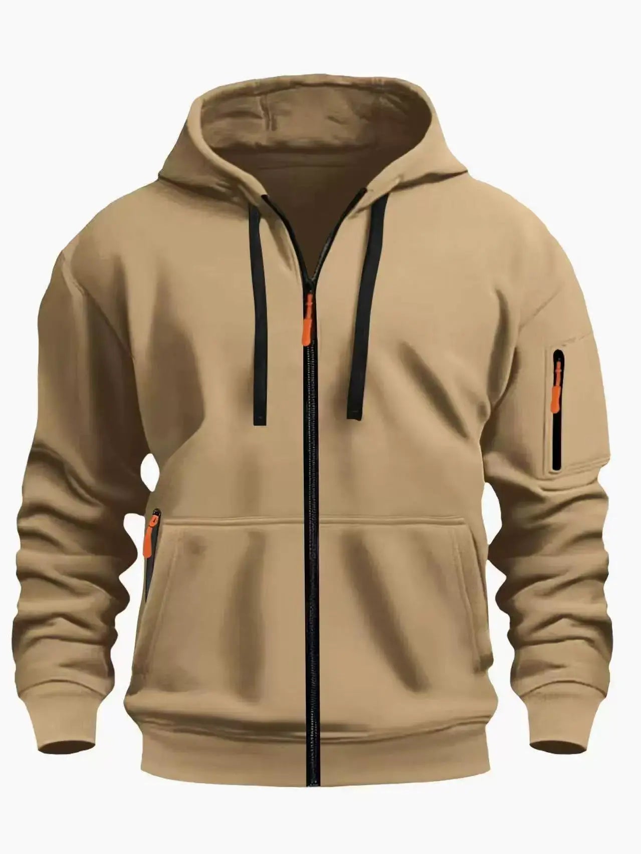 Men's, Women's zip-up hoodie with kangaroo pocket, solid color coat, autumn and winter style, sports casual, fleece-lined for warmth
