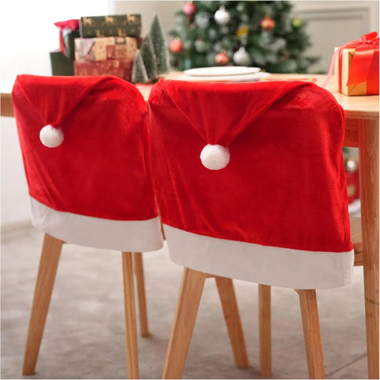 4 Pcs Christmas Chair Cover, Red Santa Hat Chair Slipcovers  Set