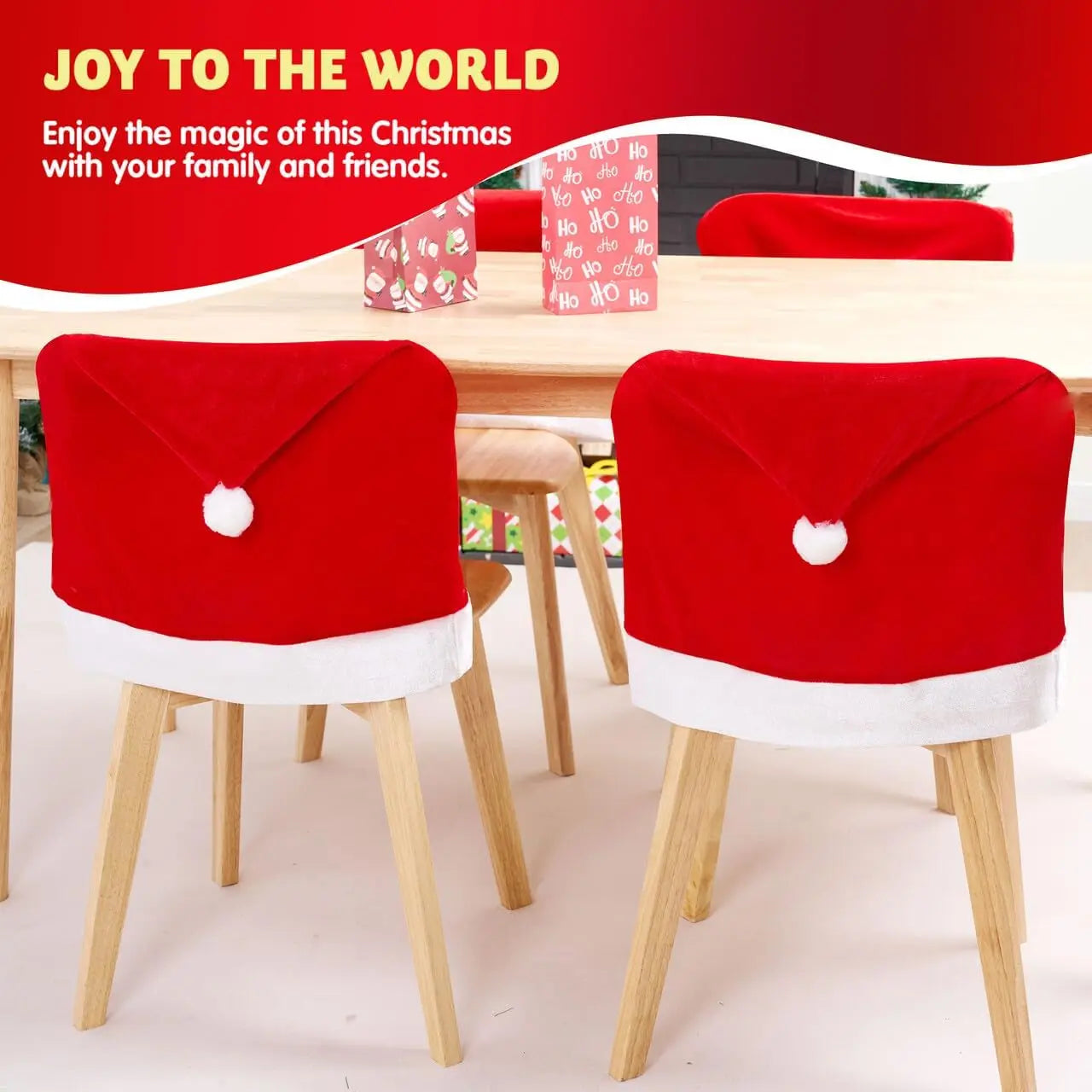 4 Pcs Christmas Chair Cover, Red Santa Hat Chair Slipcovers  Set