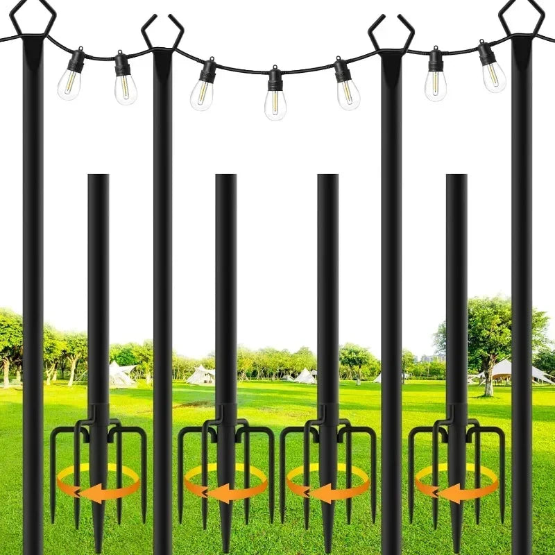 4 Pack String Light Poles,10 Ft Metal Poles with Fork for Outdoor String Lights. Poles Only, No lights
