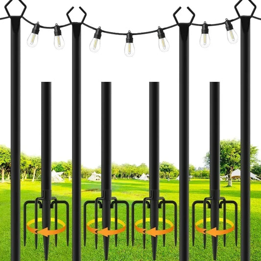 4 Pack String Light Poles,10 Ft Metal Poles with Fork for Outdoor String Lights. Poles Only, No lights