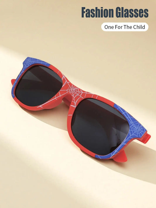 Kids Red Blue Web Pattern Fashion Sunglasses with Coated Lens for Casual Outdoor Use