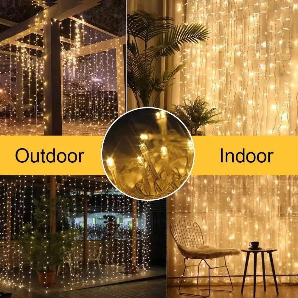 Solar Curtain Light Outdoor 300 LED 8 Modes Waterfall Fairy String Lights