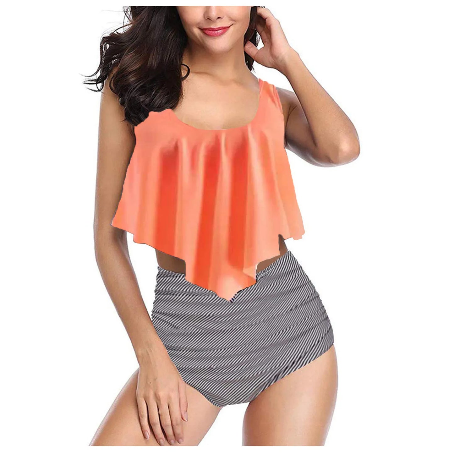 Two Piece Sets Swimwear Ruffles Women Suits Printed Beachwear High Waist Bikini Set Bottoms Push Up Swimsuits