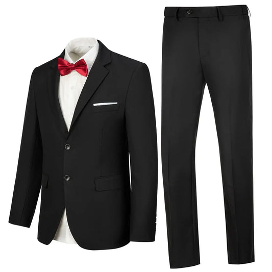 2Pieces Mens Suits Slim Fit  Blazer&Pants Two Buttons Solid Black XS-XXXL