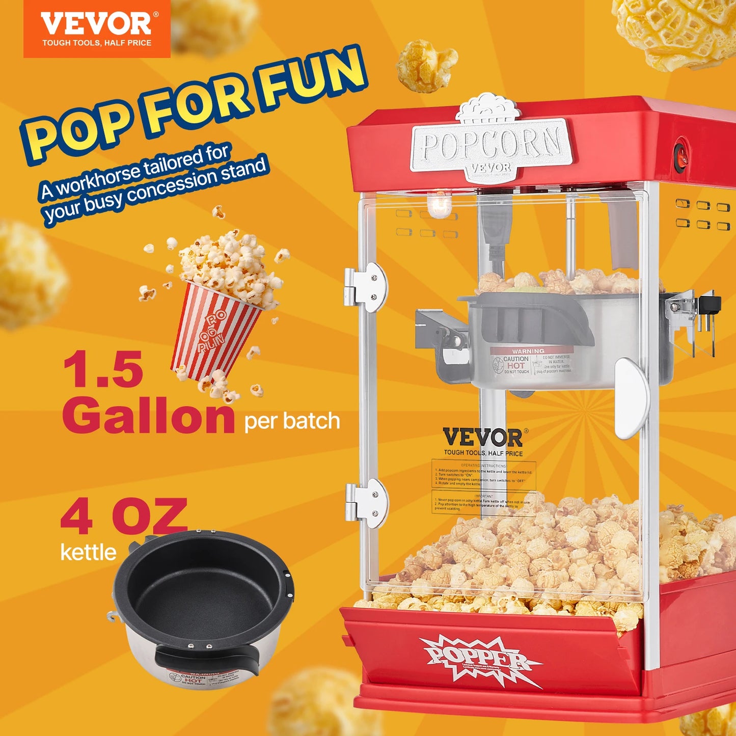 4O oz Popcorn Maker, Commercial Popcorn Machine. Countertop Popcorn Maker, 1.5 Gal per Batch