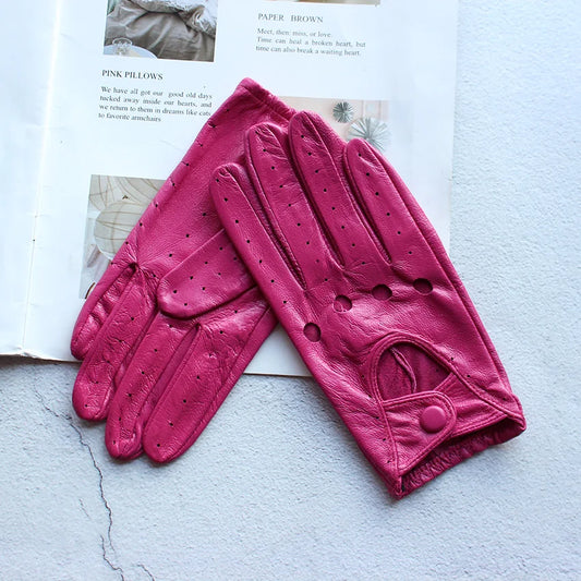 Summer Driving Leather Gloves, Women's Thin Sheepskin Unlined Motorcycle Riding Gloves